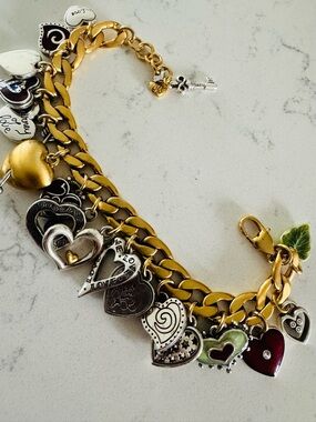 Brighton Gold Heart Charm Bracelet with Multi-Color Enamel Hearts